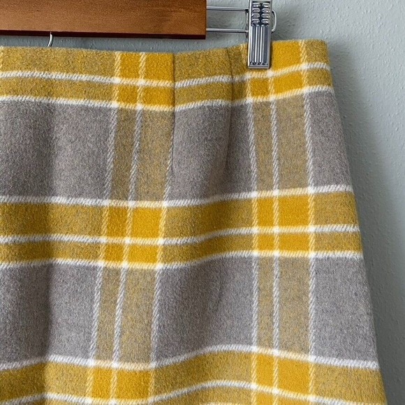 Loft Women's Yellow Gray Plaid Wool Blend Mini Fully Lined Side Zip Skirt Size 6 - Picture 5 of 11